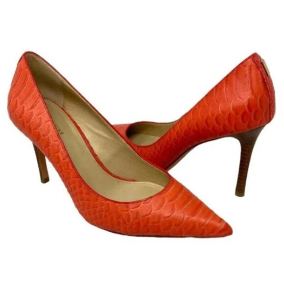 Coach Teddie Orange Snake Embossed Leather Pumps - Size 7 - Picture 1 of 6